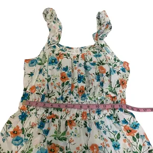 NWOT Linen Dress Blue Orange Floral Midi New Ruffle Sleeveless thumbnail 6