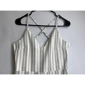 Love Tree Womens Wide Leg Jumpsuit White Black Striped Criss Cross Back Large thumbnail 5