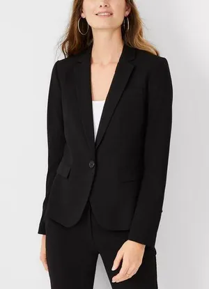 NEW sz 0P petite Ann Taylor One-Button Blazer in Seasonless Stretch solid black thumbnail 1