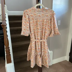 Peach Floral Balloon Sleeved Flirty Mini Dress thumbnail 2