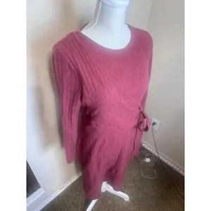 Antonio Melani 100% Cashmere Wrap Sweater Dress Terracotta Clay Ribbed L thumbnail 3
