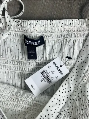 NWT Express White Black Polka Dot Smocked Midi Dress XL Tie Strap thumbnail 8
