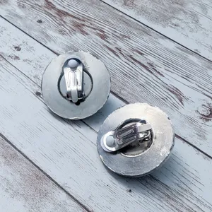Vintage Clip On Earrings Statement Large Ornate Silver Tone with Black Center thumbnail 8