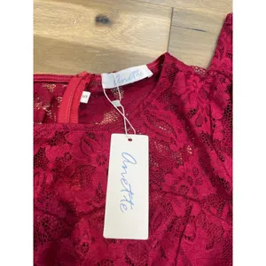 Anette NWT Small Red Wine Lace Dress High Low Hem Sheer Sleeves Lined thumbnail 11