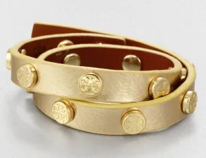 Tory Burch Double-Wrap Logo Stud Bracelet Gold thumbnail 1