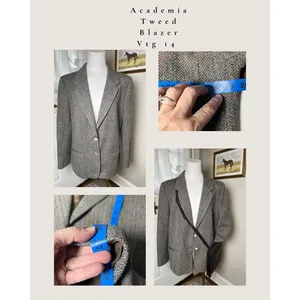 Vintage Academia Tweed Blazer Brown Herringbone‎ Haggar Women 14 thumbnail 8