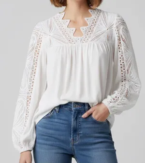 Bohme Cactus+Pearl Lacey Eyelet Western Boho Steampunk White Blouse size small thumbnail 1
