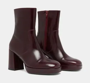 SHEIN liquid gloss cherry plum tall block healed boots size 8 new thumbnail 1