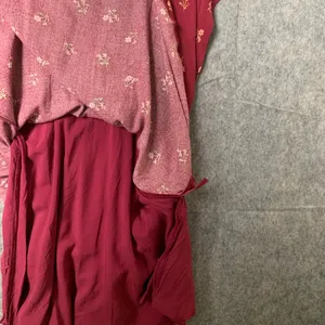 Free People Women Size Large Floral Boho Tie-Detail Mini Tea Dress Earth‎ Red thumbnail 6