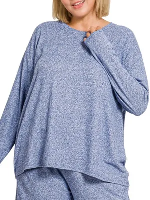 NEW! Plus Size LT Navy Plus soft melange long sleeve tee & shorts set Size 2X thumbnail 3