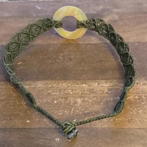 Green macrame mother of pearl choker necklace thumbnail 4