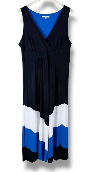 Studio One Colorblock Maxi Dress XL Black Blue White Sleeveless V Neck thumbnail 7