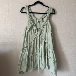 Anthropologie Celandine Boho Ruffle Tiered Mini Dress in Mint Green thumbnail 3