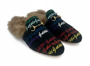 Gucci Garden Princetown GG‎ Cloth Fur Lined Mule Slippers 36 thumbnail 1
