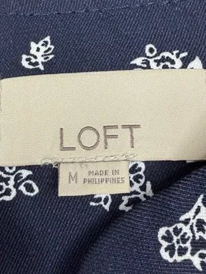 LOFT Navy Floral Zip Front Peplum Jacket Blouse Tie Waist Lined Medium thumbnail 7