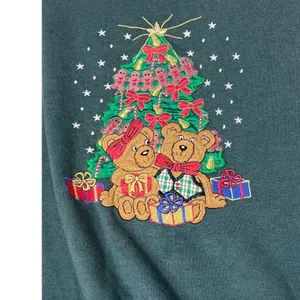 Nutcracker Crewneck Sweatshirt Green Teddy Bear‎ Christmas Tree Embroidered M thumbnail 2