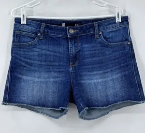 Kut from the Kloth Indigo Blue Frayed Hem Jean Shorts thumbnail 1