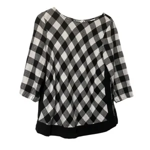 J Jill Womens Gingham Linen Top L Black White Checkered Relaxed Fit Classic‎ thumbnail 2
