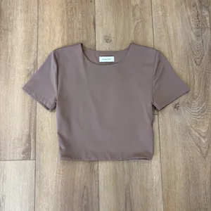 🌟Babaton🌟 Contour Knit Crop Top Tee Short Sleeve Crewneck Brown Sz S thumbnail 2