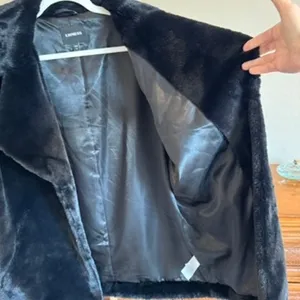 EXPRESS Black Faux Fur Coat Plush Mid Length Winter Jacket thumbnail 7
