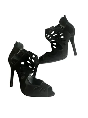SCHUTZ Black Suede Zip Sandals Heels Size 6.5 thumbnail 2