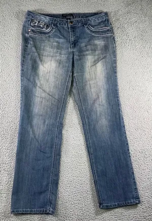 Vtg‎ Embellished Straight Leg Jeans Women 14 35x31 Stretch Y2K Western Outdoor thumbnail 1