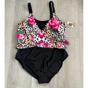 NWT Size 8 Women's‎ One Piece Animal Print & Floral Swimsuit by Noon Swim thumbnail 3
