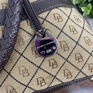Dooney And Bourke Vintage Leather Brown Leather Signature Canvas Satchel Handbag thumbnail 8