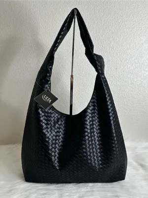 NWT Ulta Beauty Black Woven Knot Handle Hobo Shoulder Bag thumbnail 1