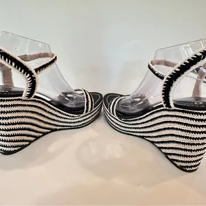 New BP Crochet Platform Wedge Sandals Sz 9 Black Cream Espadrilles Heels thumbnail 7