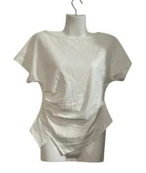 Cider Cotton Blend Boat Neck Ruched Asymmetrical Hem Tee Top SZ S Daily Casual thumbnail 1