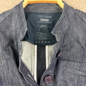 Louie Women 4 Dark Wash Denim Military Jacket Cropped Structured Fitted Moto Y2K thumbnail 4