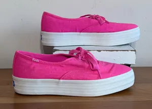Keds Triple Up Neon Pink Linen Platform Sneakers WF67959 Womens 7 thumbnail 1