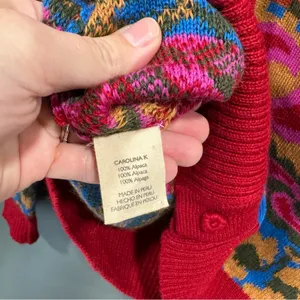 Carolina K Size M 100% Alpaca Wool Paisley Bright Western‎ Cardigan Sweater thumbnail 3