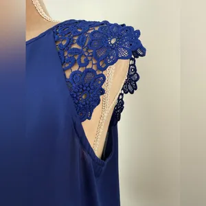 Express Royal Blue Lace Accent Blouse thumbnail 3