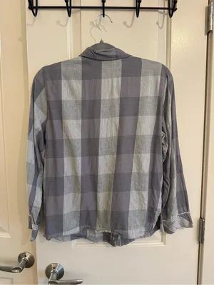 Victoria's Secret Blue Gray Plaid Pajama Top thumbnail 5