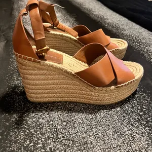 Womens 8M Tory Burch Selby wedge espadrille sandal brown/jute-wrapped platform thumbnail 2