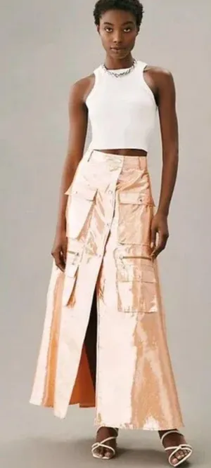 Anthropologie Metallic Orange Skirt thumbnail 1