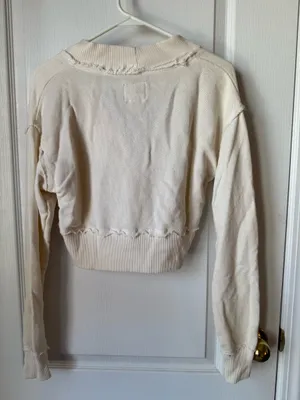 American Eagle Cream Wrap-Style Cropped Sweater thumbnail 2