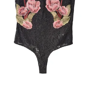 GUESS Womens Kassandra Lace Bodysuit S Black Rose Applique Floral Romantic thumbnail 2