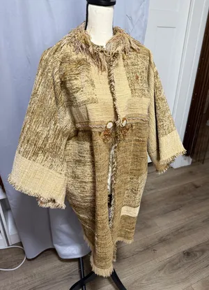 Handmade Boho Art Coat-Textured Fringe & Beaded Jacket Handmade by SK thumbnail 1