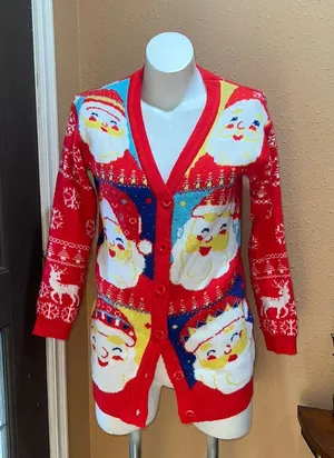 Red Christmas button up cardigan thumbnail 1
