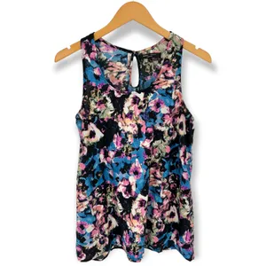 Romeo & Juliet Couture L Floral Pattern Sleeveless Blouse Tank Top Womens Blue thumbnail 4