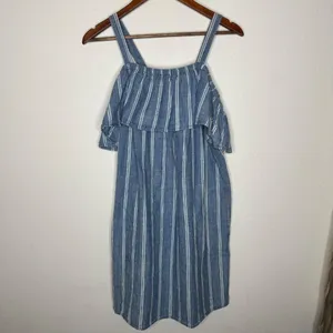 J. Crew Chambray Striped Off Shoulder dress Sz Large‎ thumbnail 3