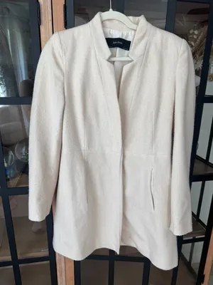 Zara blazer mini dress ecru beige collar pockets long sleeve neutral thumbnail 1