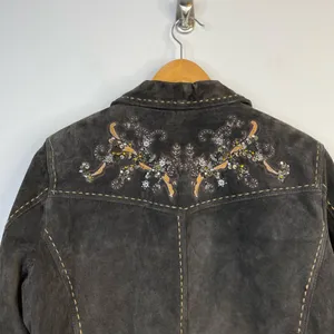 Coldwater Creek Y2K Brown Suede Leather Western Cowgirl Embroidered Jacket L thumbnail 9
