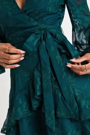 Lulus Emerald Green Floral Embroidered Mini Dress Women’s Size Small thumbnail 3
