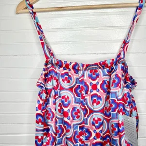 Melloday Printed Wide Leg Patterned Pocket Jumpsuit Size XL Red Blue thumbnail 4