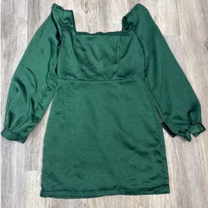 Lulus Got The Love Emerald Green Satin‎ Square Neck Mini Dress Size Small NEW thumbnail 3
