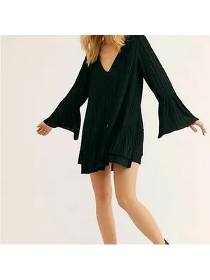 Free People Cant Help It Mini Dress Black Pleated‎ Dress Size Small thumbnail 3